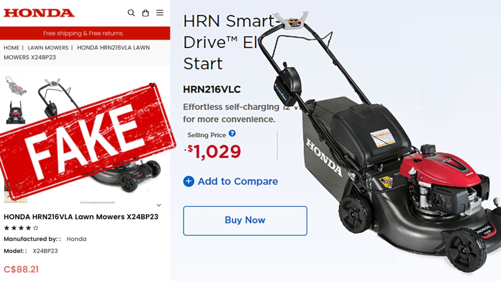 Website giả mạo bán máy cắt cỏ Honda giảm giá 90%