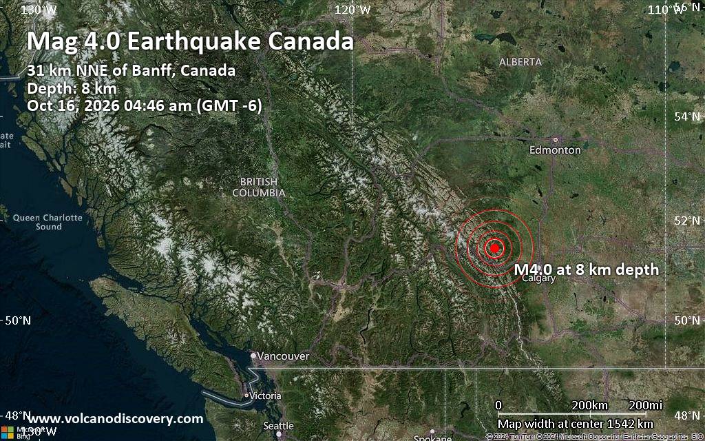 Động đất mạnh 4,0 độ xảy ra ở phía đông bắc Banff, Alberta